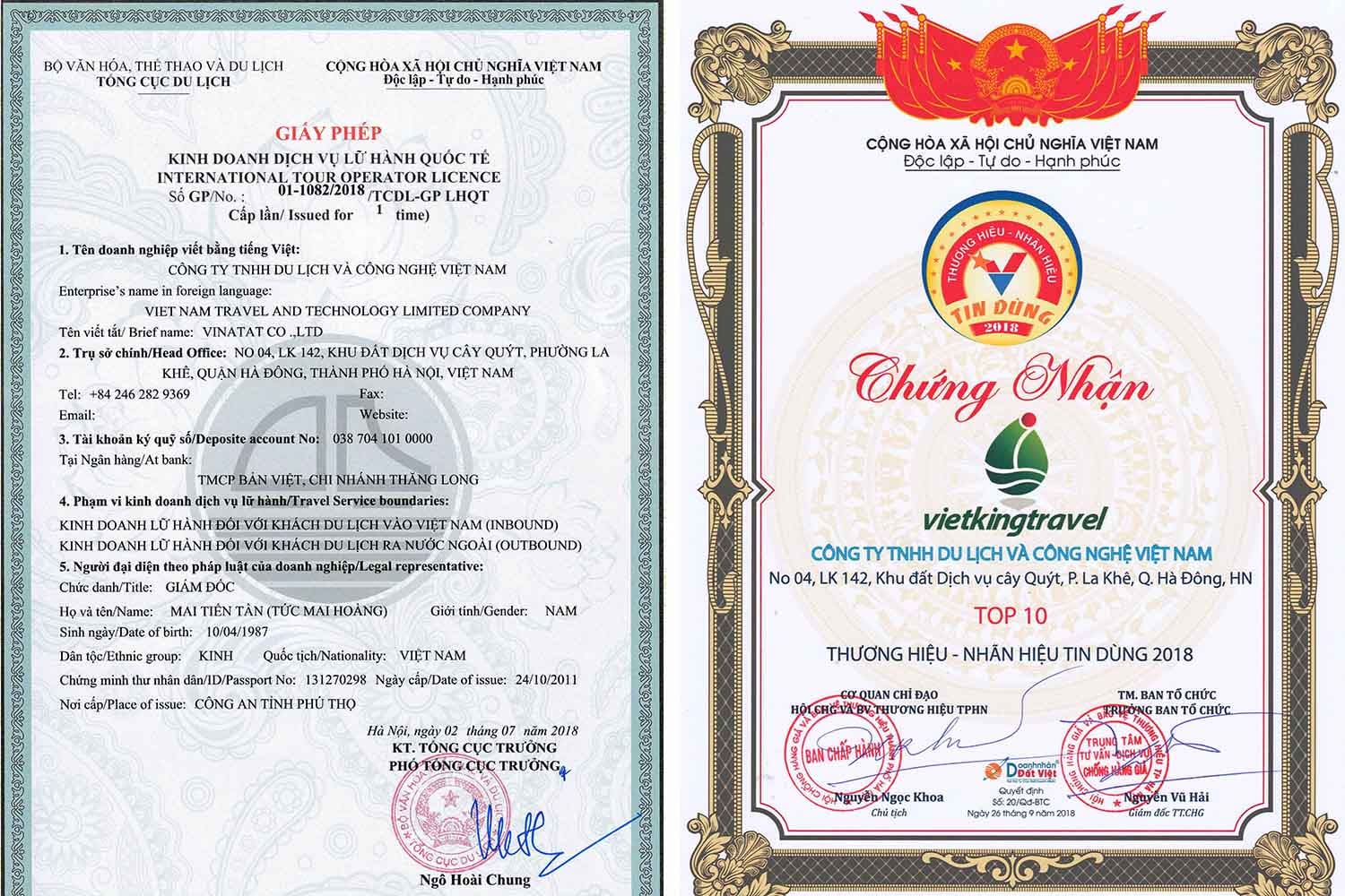 Giấy phép lữ hành quốc tế Vietkigtravel